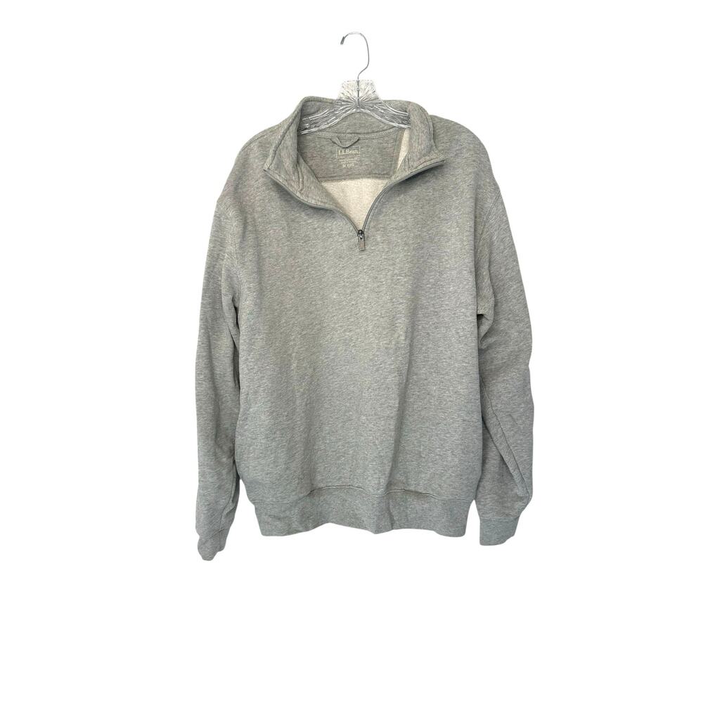L.L. Bean Men's Pullover Gray Basic Quarter‎ Zip Long Sleeve Mock Neck Medium
